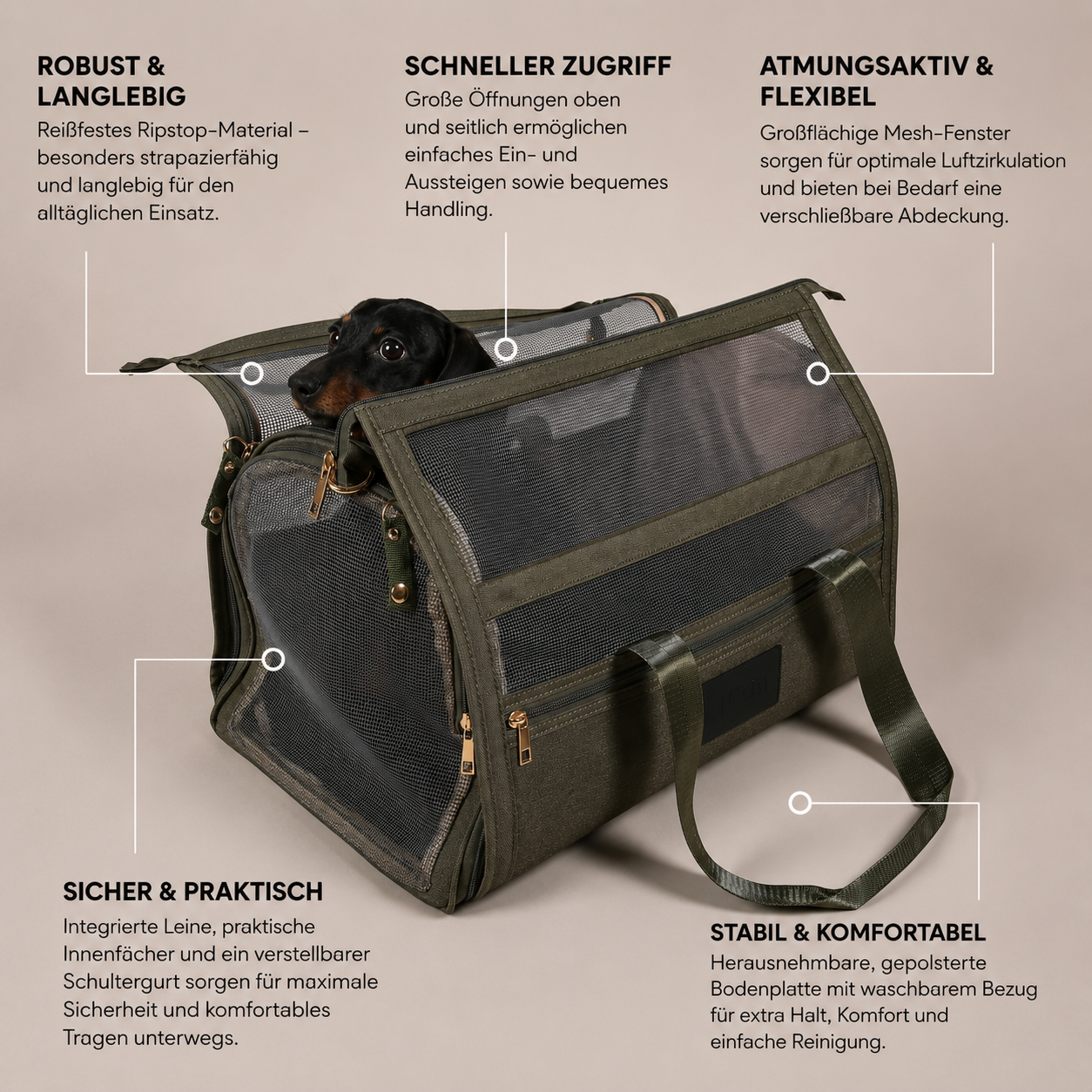 JAfein! Hundereisetasche Fly Bag Forest Olive
