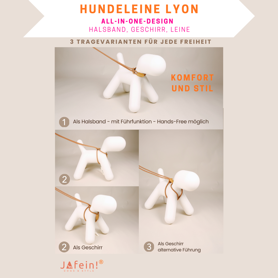 JAfein! Hundeleine Lyon Braun
